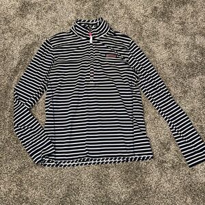 Navy blue and white stripe quarter zip